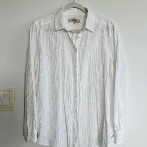 LOFT White Textured Button-Up Shirt casual cotton